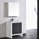 Milan 30" Vanity - Glossy White Box & Silver Grey Door