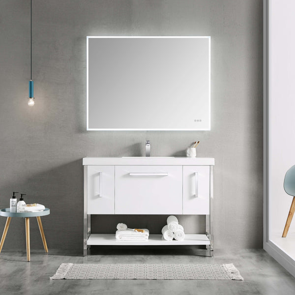 Riga - 48" Vanity Single Sink - Glossy White Chrome Legs