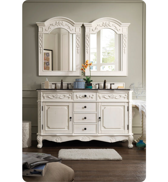 Costa Blanca 60" Double Granite Top Vanity, Antique White