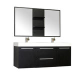 Ripley 54" Double Wall Mount Modern Bathroom Vanity in Black without Mirror