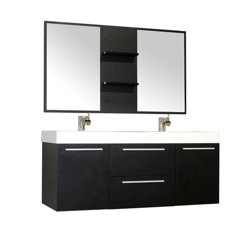 Ripley 54" Double Wall Mount Modern Bathroom Vanity Set in Black with Mirror