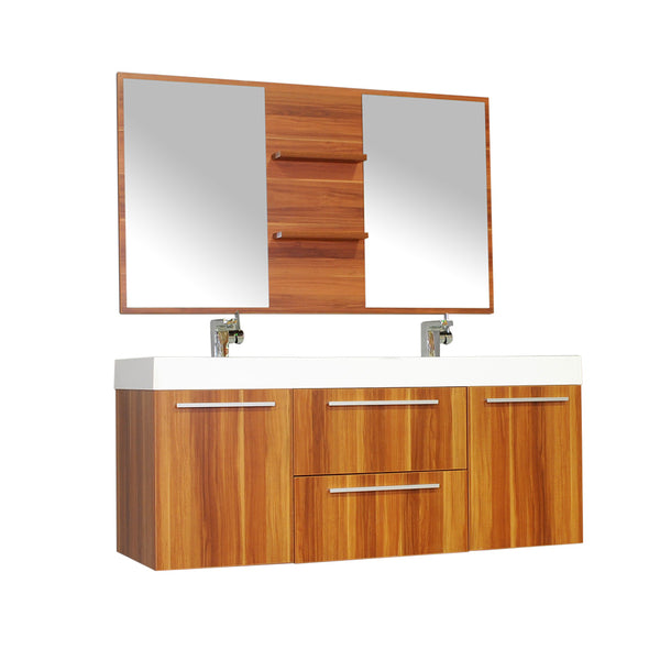 Ripley 54" Double Wall Mount Modern Bathroom Vanity in Cherry without Mirror