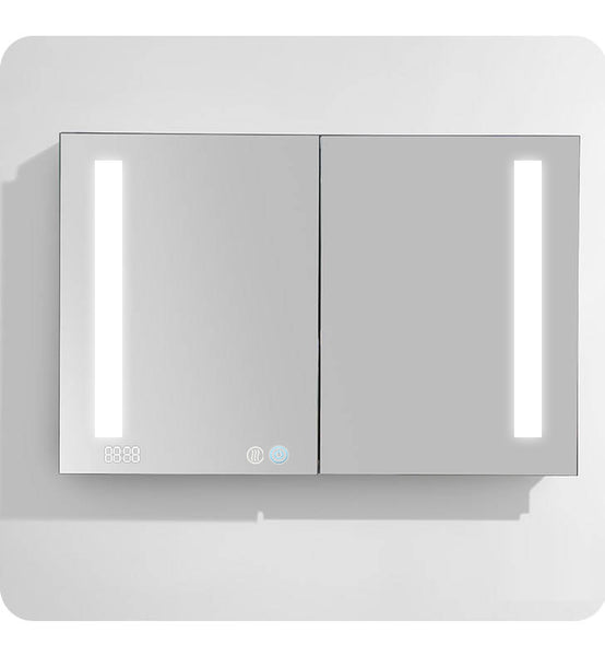 AQUADOM Mirror Glass Cabinet For Bathroom SR4830- With Dimable LED Light- Integrated Clock & USB Ports With Outlets-Recessed & Surface Mount-Defog Mechanism (48in x 30in x 5in)