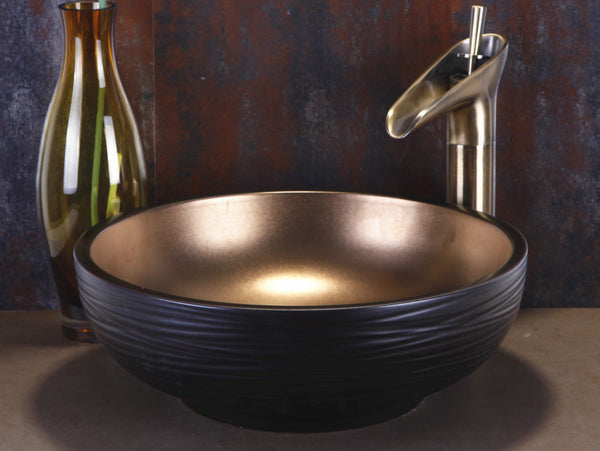 Dawn? Ceramic, hand engraved and hand-painted vessel sink-round shape