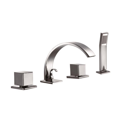 Dawn? 4-hole Tub Filler with Personal Handshower, Square Handles and Sheetflow Spout, Chrome