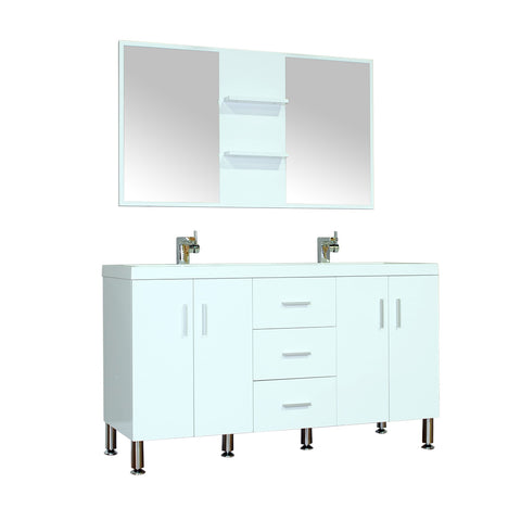 Ripley 56" Double Modern Bathroom Vanity Wavy Sink Set in White with Mirror