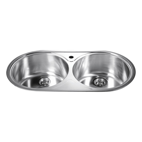 Dawn? Top Mount Round Equal Double Bowl Sink with One Pre-Cut Faucet Hole