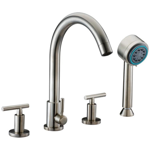 Dawn? 4-hole Tub Filler with Personal Handshower and Lever Handles, Brushed Nickel