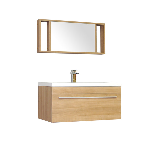 Ripley 36" Single Wall Mount Modern Bathroom Vanity Set in Light Oak with Mirror