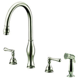 Dawn? 3-Hole, 2-handle widespread kitchen faucet with side spray, Brushed Nickel