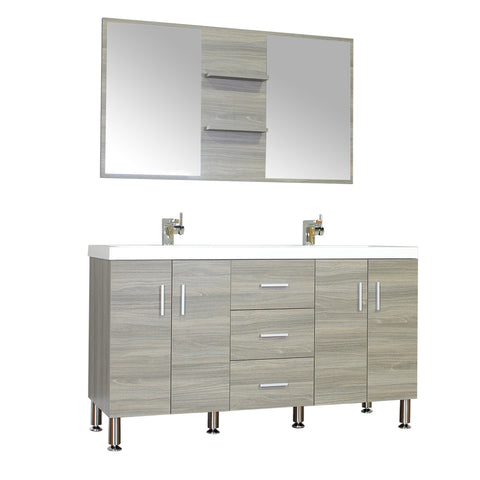 Ripley 56" Double Modern Bathroom Vanity Wavy Sink in Gray without Mirror