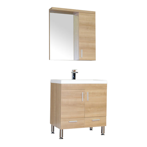 Ripley 30" Single Modern Bathroom Vanity Set in Light Oak with Mirror
