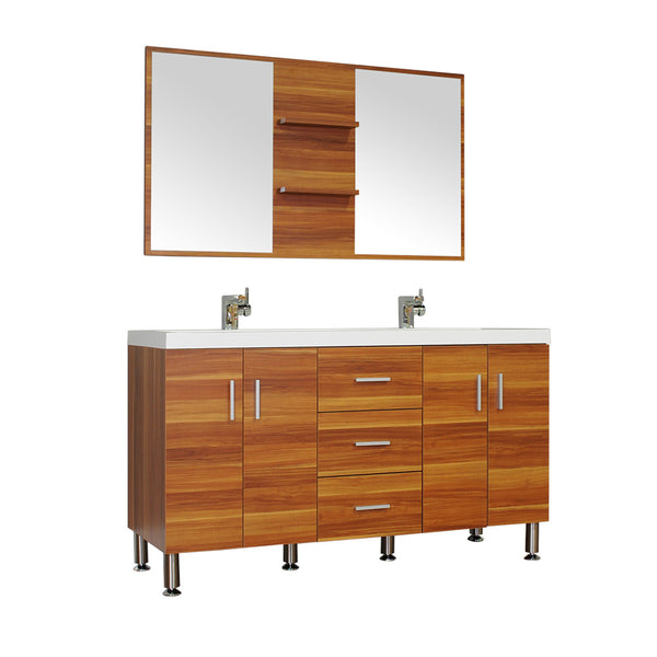Ripley 56" Double Modern Bathroom Vanity Wavy Sink Set in Cherry with Mirror