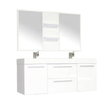 Ripley 54" Double Wall Mount Modern Bathroom Vanity Set in White with Mirror