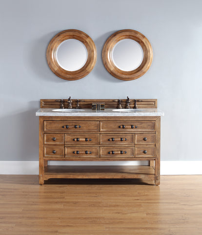 Malibu 60" Honey Alder Double Vanity with 4 CM Carrara White Stone Top
