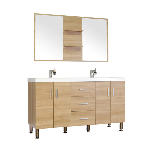 Ripley 56" Double Modern Bathroom Vanity Wavy Sink in Light Oak without Mirror