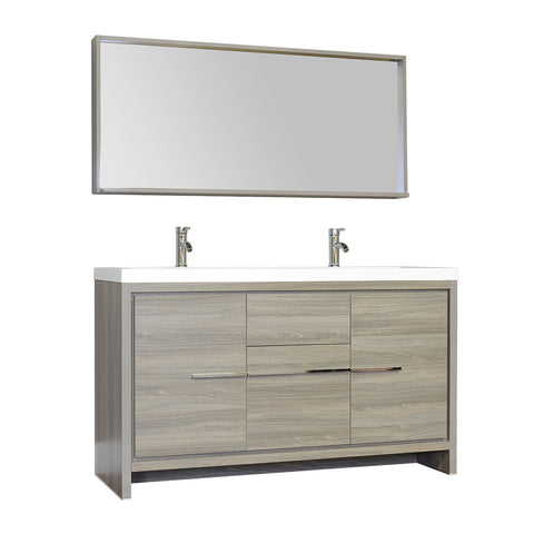 Ripley 57" Double Modern Bathroom Vanity Set in Gray with Mirror