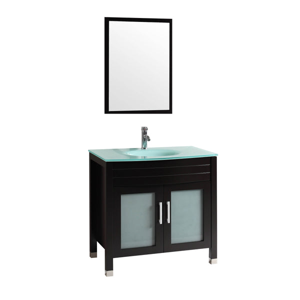 Eviva Roca 30" Espresso Bathroom Cabinet with Integrated Glass Tempered Sink