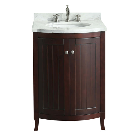 Eviva Odessa Zinx+? Dark Teak 24? Bathroom Vanity with White Carrera Marble Counter-top and Porcelain Sink