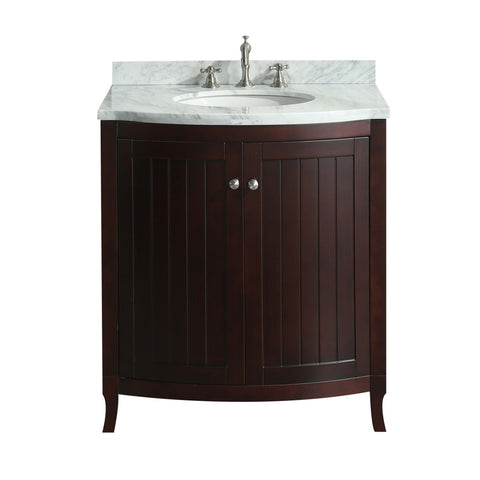 Eviva Odessa Zinx+? Dark Teak 30? Bathroom Vanity with White Carrera Marble Counter-top and Porcelain Sink