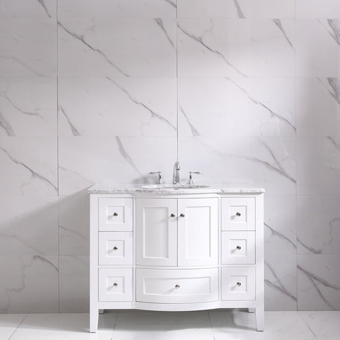 Eviva Stanton 42" White Transitional Bathroom Vanity w/ White Carrara Top
