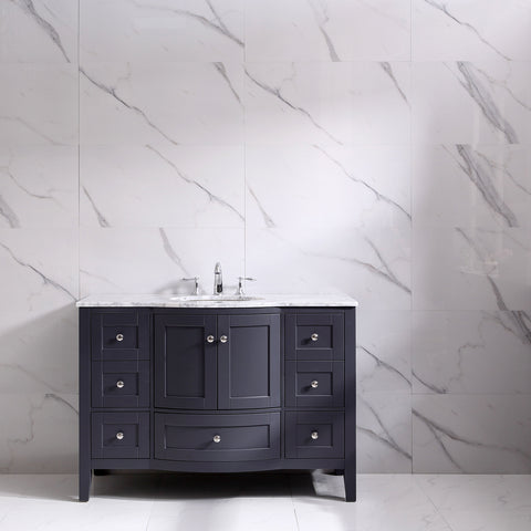 Eviva Stanton 48" Dark Gray Transitional Bathroom Vanity w/ White Carrara Top