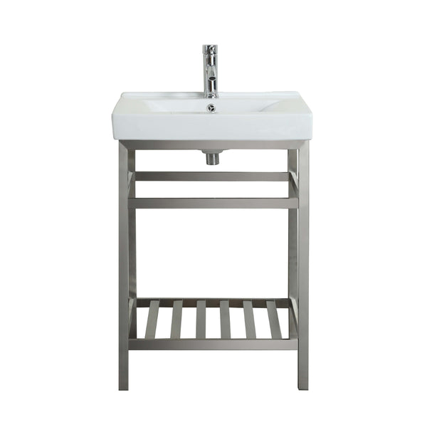 Eviva Stone? 24" Bathroom Vanity Stainless Steel with White Integrated Porcelain Top