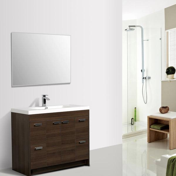 Eviva Lugano 42" Gray Oak Modern Bathroom Vanity w/ White Integrated Top