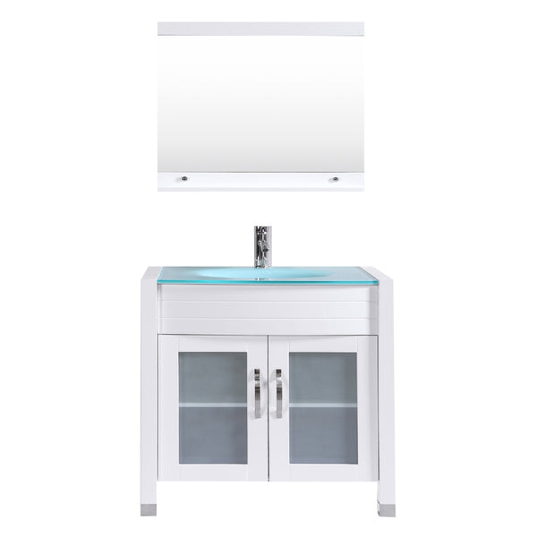 Eviva Roca 36" White Bathroom Cabinet with Integrated Glass Tempered Sink