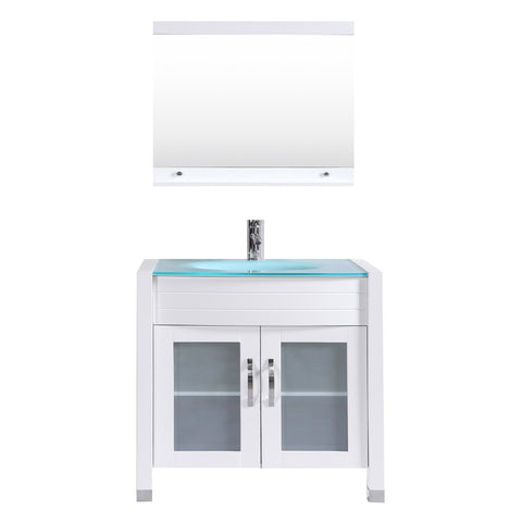 Eviva Roca 36" White Bathroom Cabinet with Integrated Glass Tempered Sink