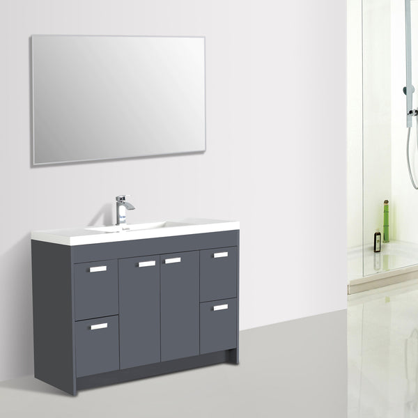 Eviva Lugano 48" Gray Modern Bathroom Vanity w/ White Integrated Top
