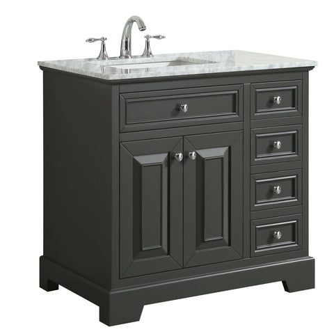 Eviva Monroe 36" Gray Transitional Bathroom Vanity w/ White Carrara Top