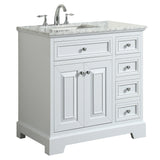 Eviva Monroe 36" White Transitional Bathroom Vanity w/ White Carrara Top