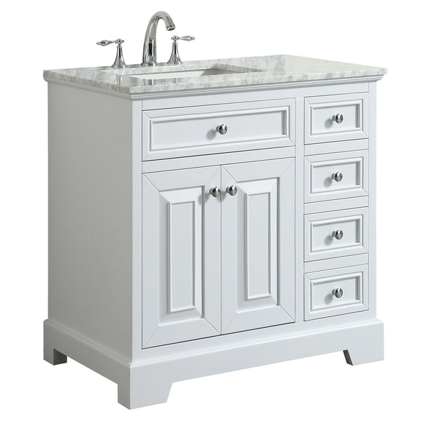 Eviva Monroe 36" White Transitional Bathroom Vanity w/ White Carrara Top