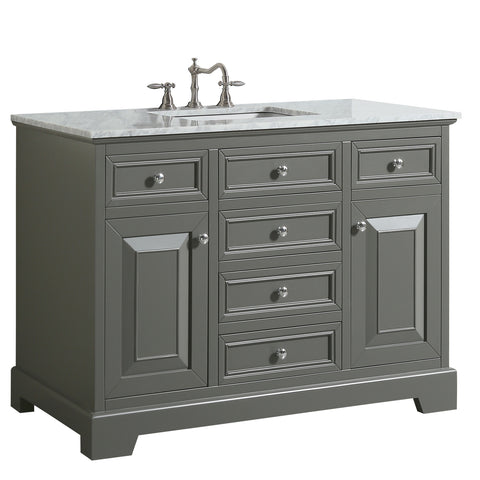 Eviva Monroe 42" Gray Transitional Bathroom Vanity w/ White Carrara Top