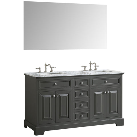 Eviva Monroe 72" Gray Transitional Double Sink Bathroom Vanity w/ White Carrara Top