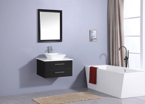 Totti Wave 24" Espresso Modern Bathroom Vanity w/ Super White Man-Made Stone Top & Sink