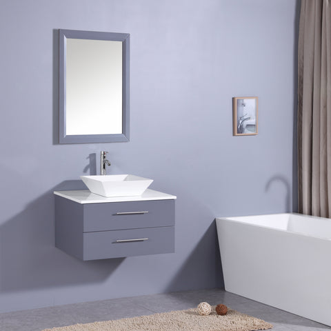 Totti Wave 30" Gray Modern Bathroom Vanity w/ Super White Man-Made Stone Top & Sink