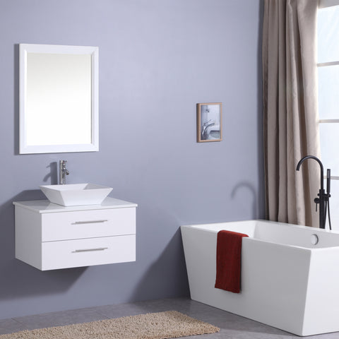 Totti Wave 30" White Modern Bathroom Vanity w/ Super White Man-Made Stone Top & Sink