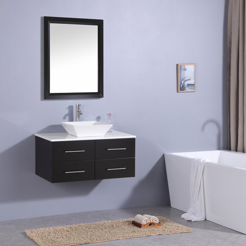 Totti Wave 36" Espresso Modern Bathroom Vanity w/ Super White Man-Made Stone Top & Sink