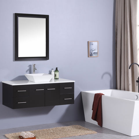 Totti Wave 48" Espresso Modern Bathroom Vanity w/ Super White Man-Made Stone Top & Sink
