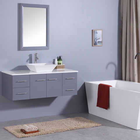 Totti Wave 48" Gray Modern Bathroom Vanity w/ Super White Man-Made Stone Top & Sink