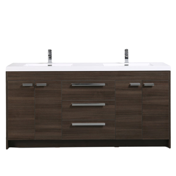 Eviva Lugano 72" Grey Oak Modern Bathroom Vanity with White Integrated Acrylic Double Sink 