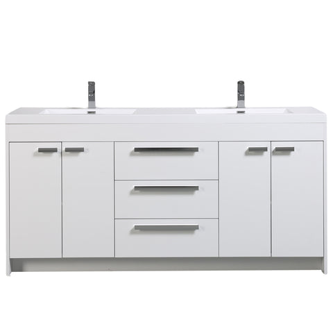 Eviva Lugano 72" White Modern Bathroom Vanity with White Integrated Acrylic Double Sink 