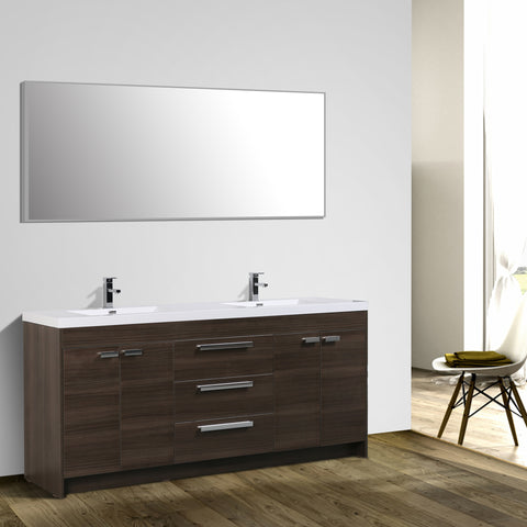 Eviva Lugano 84" Gray Oak Modern Double Sink Bathroom Vanity w/ White Integrated Top