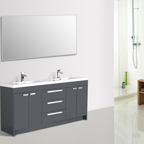 Eviva Lugano 84" Gray Modern Double Sink Bathroom Vanity w/ White Integrated Top