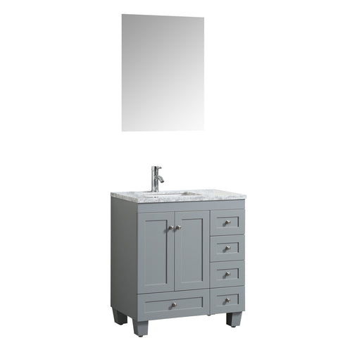 Eviva Happy 28" x 18" Gray Transitional Bathroom Vanity w/ White Carrara Top