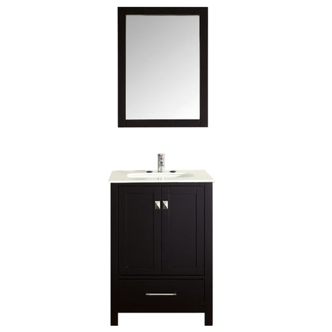 Eviva Aberdeen 24 Transitional Espresso Bathroom Vanity with White Carrera Countertop