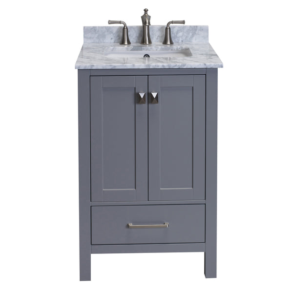 Eviva Aberdeen 24 Transitional Grey Bathroom Vanity with White Carrera Countertop