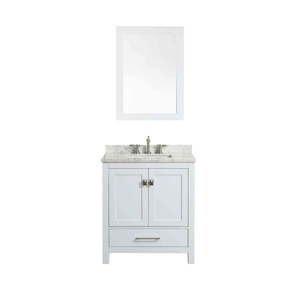 Eviva Aberdeen 30 Transitional White Bathroom Vanity with White Carrera Countertop